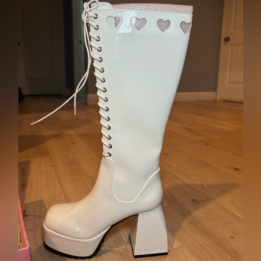 Dolls Kill White Lace Up Platform Boots